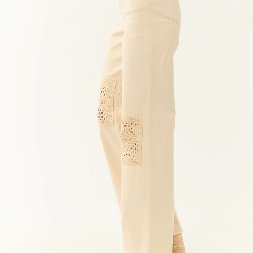 NWT- Judy Blue Cream Wide Leg Garment Dyed High Waist crochet patchwork Jeans - Picture 8 of 11